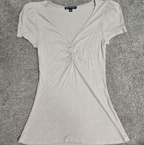 INC International Concepts Cream Ruched V-Neck Blouse M